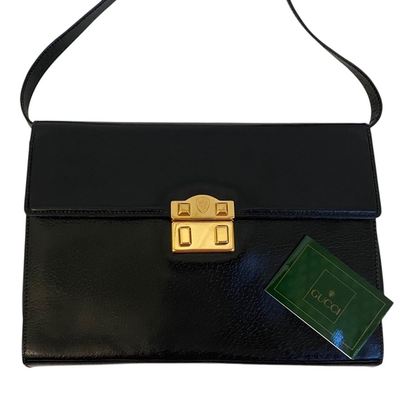 Gucci Black Leather Convertible Crossbody Bag w/ COA - Gold Hardware - Vintage - Picture 5 of 15